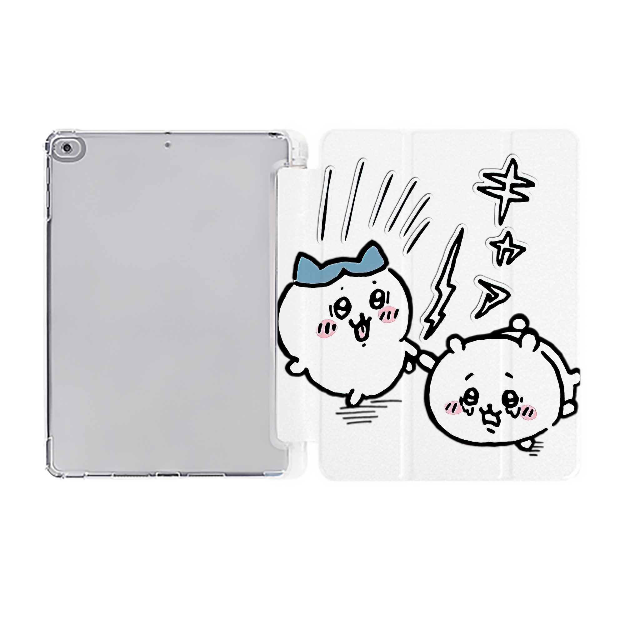 （画像用） ちいかわ ハチワレ Chii-kawa hachiware IPad ケース ペン収納付き 三つ折りスタンド PUレザー×シリコン 対応機種9.5/10.5/10.9インチ
